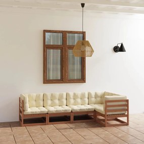 5 pcs conjunto lounge de jardim com almofadões pinho maciço