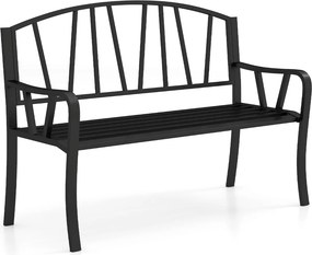 Banco de jardim em metal para 2-3 pessoas com apoios de braços curvos 129 x 53 x 93 cm Preto