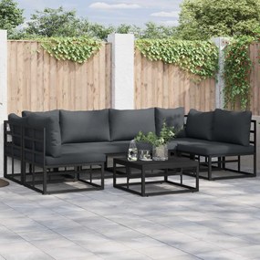vidaXL Conjunto de Sofá de Jardim com almofada 7 pcs Preto Alumínio