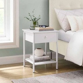 Mesa de cabeceira com estrutura em aço e de fácil montagem 40 x 40 x 55 cm Branco