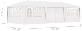 Tenda festas profissional + paredes laterais 4x9m 90g/m² branco