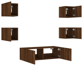 5 pcs móveis de parede para TV com luzes LED carvalho castanho
