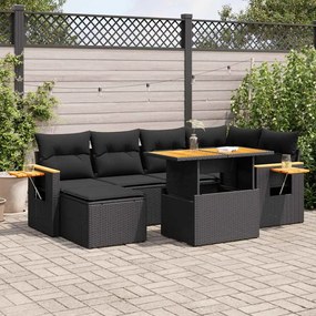 7 pcs conjunto sofás jardim c/ almofadões vime PE/acácia preto