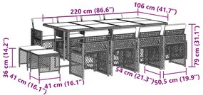 13 pcs conjunto jantar p/ jardim c/ almofadões vime PE castanho