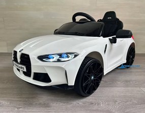 Carro elétrico para crianças BMW M4 12V 2.4G, Rodas de borracha, Assento em couro sintético Branco