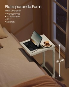 Mesa auxiliar em forma de C com estrutura metálica resistente 30 x 40 x 62 cm Creme