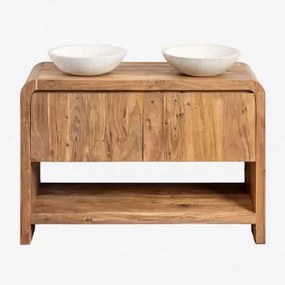 Conjunto De Móvel De Casa De Banho Em Madeira De Acácia Vacry Castanho Acácia & 2 X Cimento Branco Redondo Ø40 Cm Zavion & Sem - Sklum