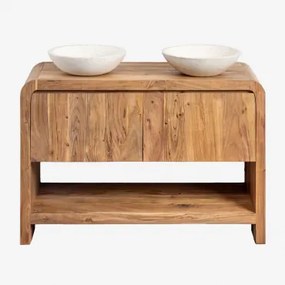 Conjunto De Móvel De Casa De Banho Em Madeira Vacry Castanho Acácia & 2 X Cimento Branco Redondo Ø40 Cm Zavion & Sem Espelho & - Sklum