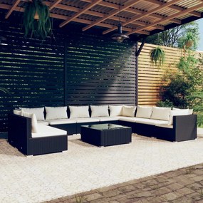 vidaXL 11 pcs conjunto lounge de jardim c/ almofadões vime PE preto