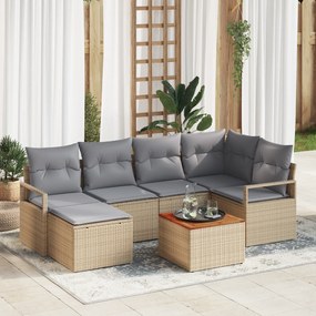 Conjunto de Sofás de Jardim de 7 peças com Almofadas Bege Rattan Acáci