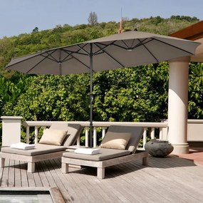 Guarda-sol duplo jardim 4,6 x 2,7 m com manivela e Base areia Estrutura com 12 varetas para jardim Café