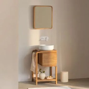 Conjunto De Móveis De Banheiro Em Madeira De Teca Bradley Cerâmica Redonda Branca Ø40 Cm Lenka & Rectangular Com Armazenamento Em - Sklum