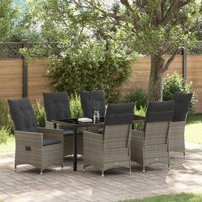 Conjunto de Jantar de Jardim 7 Peças com Almofadas Cinza Rattan de Pol