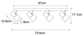 Candeeiro de teto em madeira com foco branco ajustável 4 luzes - Thorin Country / Rústico
