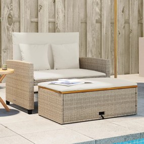 vidaXL Sofá jardim c/ almofadões 2 lugares vime PE/acácia maciça bege
