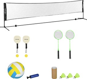 Conjunto de Badminton, Pickleball e Voleibol 3 em 1, 510 x 103 x 155 cm, Altura Ajustável, Preto