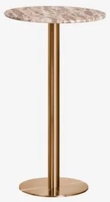 Mesa Alta De Bar Redonda Ø60 Cm Em Pedra Natural Xiren Mármore Bege Panther - Ouro Rosa Escovado - Sklum