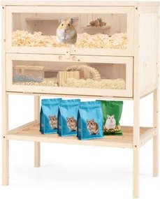 Gaiola  para hamsters, de 80 cm com teto de malha rebatível, escada múltipla, rampa, prateleira inferior, painel acrílico e porta castanha