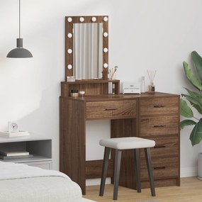 Mesa de Maquiagem vidaXL com Luzes LED Castanho Carvalho 50x41x140 cm