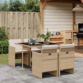 vidaXL 5 pcs conjunto de jantar p/ jardim com almofadões vime PE bege