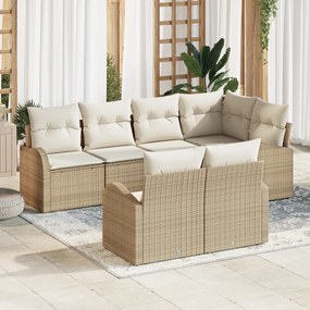vidaXL Conjunto de Sofá de Jardim de 7 Peças com Almofadas Bege de Vime Polirattan