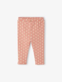 Leggings estampadas, em malha canelada, para bebé rosa-velho