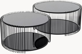 Mesas de centro com tampo em vidro Wire Double, conjunto de 2
