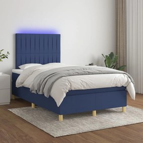 3135587 vidaXL Cama box spring c/ colchão e LED 120x200 cm tecido azul
