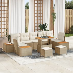 Conjunto de Sofás de Jardim com 10 Peças e Almofadas Bege Polirattan A