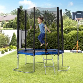 HOMCOM Trampolim de Jardim Ø223cm Trampolim para Crianças Adultos com Superfície de Salto Ø137cm Rede de Segurança Cobertura de Bordas e Escada para Exterior Azul