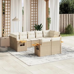 vidaXL 9 pcs conjunto de sofás p/ jardim com almofadões vime PE bege