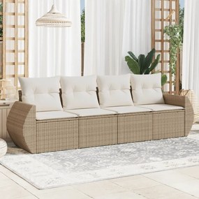 vidaXL 4 pcs conjunto de sofás para jardim c/ almofadões vime PE bege