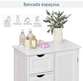 Armário Casa de Banho Móvel Auxiliar Organizador Moderno de Madeira com 1 Armário e Gavetas 56x30x83 cm Branco