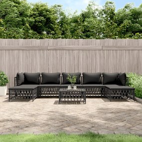 8 pcs conjunto lounge de jardim com almofadões aço antracite