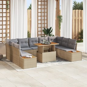 Conjunto de Sofá de Jardim de 6 Peças com Almofadas Bege em Rattan Pol