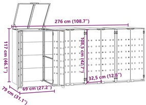 Abrigo para 4 caixotes do lixo 276x79x117 cm aço cinzento