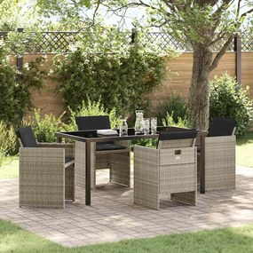 vidaXL Conjunto de Jantar de Jardim com 5 Peças e Almofadas em Rattan PE Cinza Claro