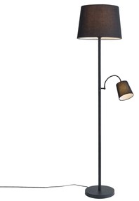 Candeeiro de Pé Clássico Preto com Abajur Preto e Luz de Leitura - Retro Clássico / Antigo