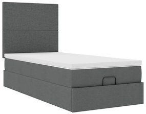 Cama Otomana com colchão &amp; LEDs 80x200cm tecido cinza-escuro