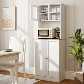 Armário multifuncional cozinha, prateleiras ajustáveis, porta de vidro 60 x 35 x 170 cm Branco