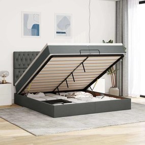 vidaXL Estrutura de cama otomana com colchões tecido cinzento escuro
