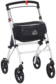 HOMCOM Andarilho para Idosos Dobrável de Alumínio com Altura Ajustável Travão e Bolsa de Transporte 64,5x54x90-102 cm Preto e Branco | Aosom Portugal