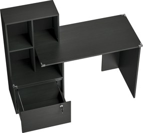 HOMCOM Mesa de computador com estante 4 compartimentos e gaveta com fechadura, 126 x 50 x 109 cm, preto | Aosom Portugal