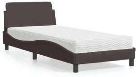 Cama com colchão 90x200 cm tecido castanho-escuro