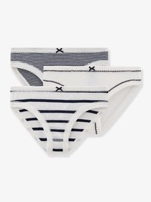 Lote de 3 cuecas às riscas, para criança, da PETIT BATEAU branco