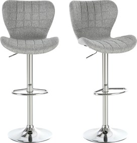 Conjunto de 2 bancos de bar, altura do assento ajustável entre 59 e 81 cm, giratórios a 360°, em linho cinzento