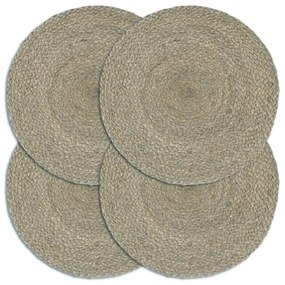 vidaXL Individuais de mesa 4 pcs juta liso 38 cm redondo cinzento