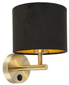 Candeeiro de parede clássico dourado com abajur de veludo preto - Combi