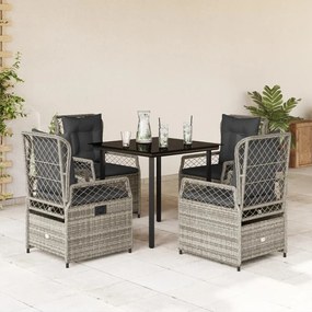 5 pcs conjunto de jantar p/ jardim c/ almofadões vime PE cinza