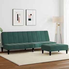 vidaXL Sofá-cama 2 lugares c/ apoio de pés veludo verde-escuro
